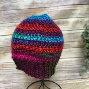 Multicolor Knit Messy Bun Beanie